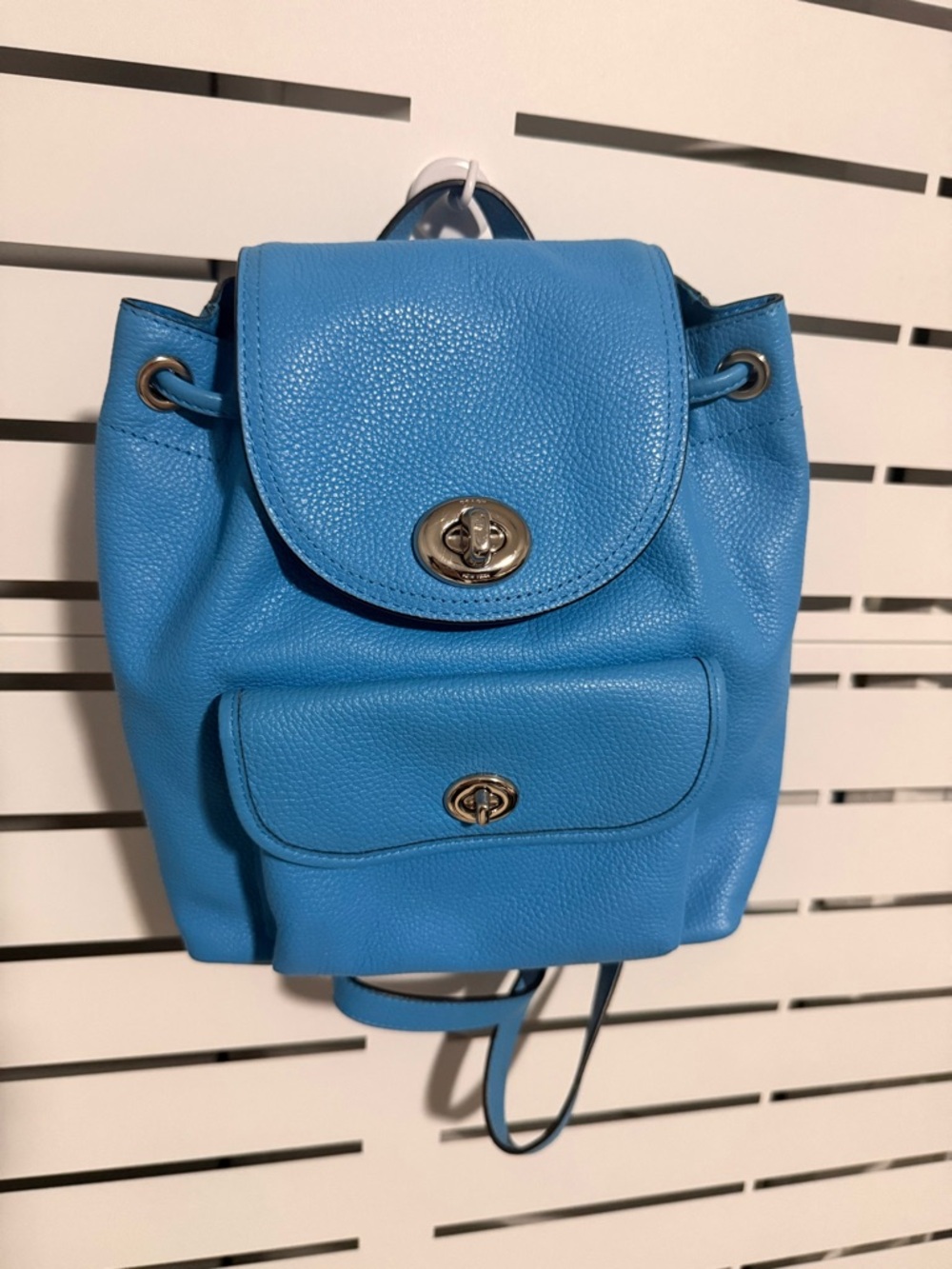 COACH Pebbled Leather Backpack in Bright Blue with Silver Hardware